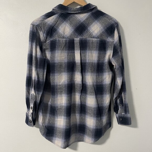 Moosejaw 100% Organic Cotton Plaid Flannel Button Up Shirt‎ Blue Gray Navy L - Picture 2 of 6
